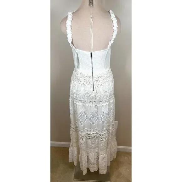 Alice + Olivia Alora Embroidered Crochet Lace Eyelet Floral Maxi Dress Size 4 Maxi